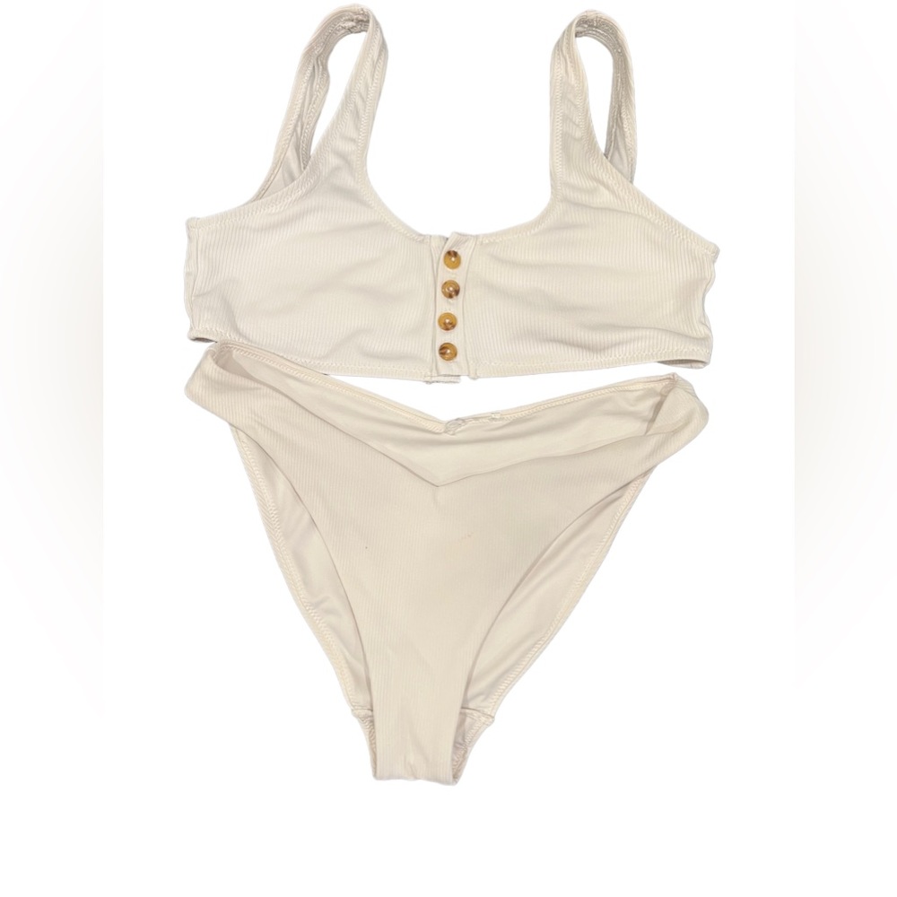 White bikini high cut bottom tshirt style top Sz XS